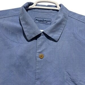 Tommy Bahama Original Fit Men's Blue 100% Silk Jacquard Leaf Short Sleeve Shirt
